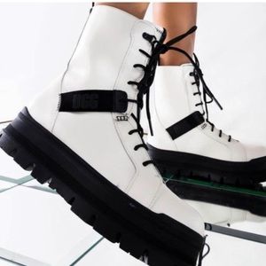Ugg White Sheena Lace Up Combat Boots